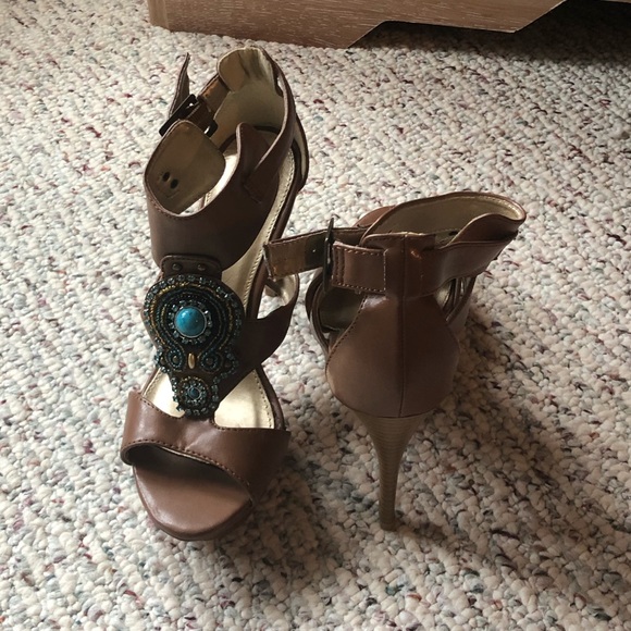 Body Central open toe heel. Turquoise front - Picture 3 of 7